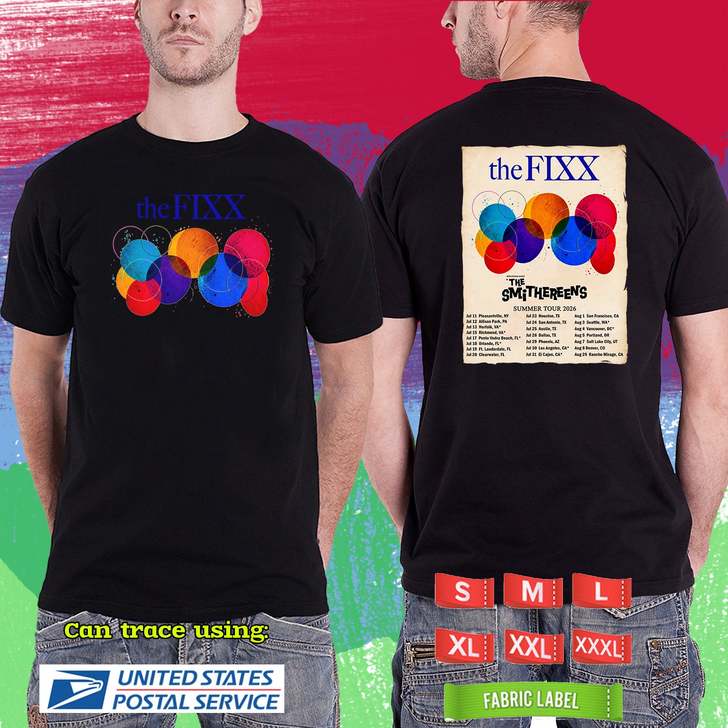 THE FIXX SUMMER NORTH AMERICA TOUR 2026. THE FIXX. BLACK TSHIRT UNISEX RDF01
