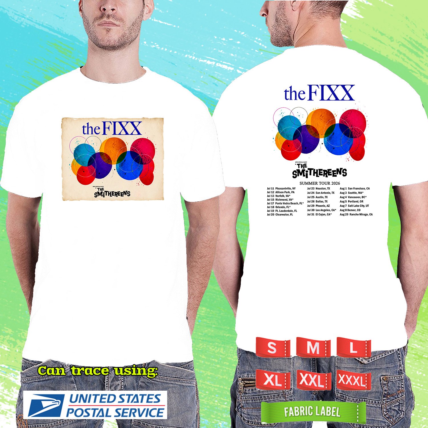 THE FIXX SUMMER NORTH AMERICA TOUR 2026. THE FIXX. WHITE TSHIRT UNISEX RDF01