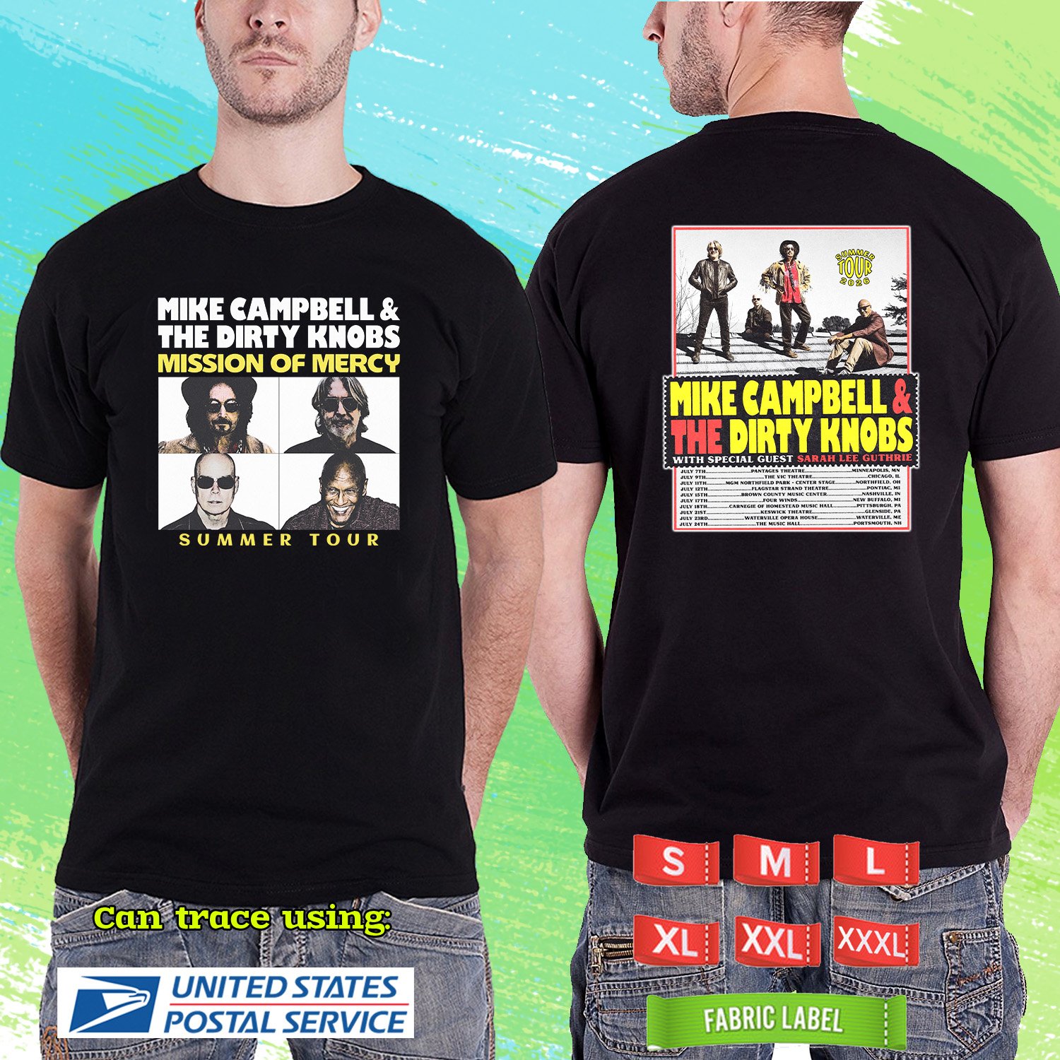 MIKE CAMPBELL SUMMER TOUR 2026. MIKE CAMPBELL. THE DIRTY KNOBS. BLACK TSHIRT UNISEX RDF01