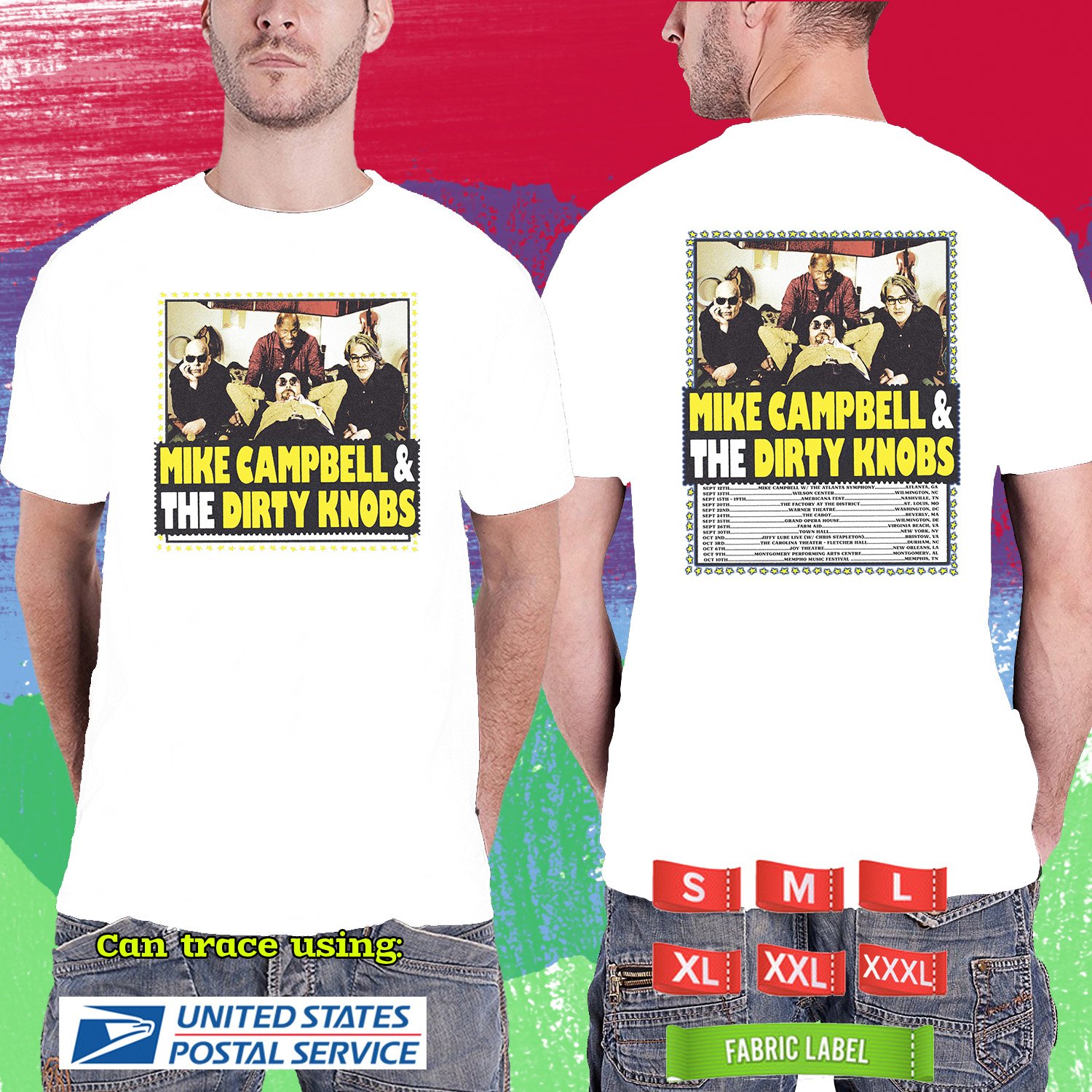 MIKE CAMPBELL FALL TOUR 2026. MIKE CAMPBELL. THE DIRTY KNOBS. WHITE TSHIRT UNISEX RDF01
