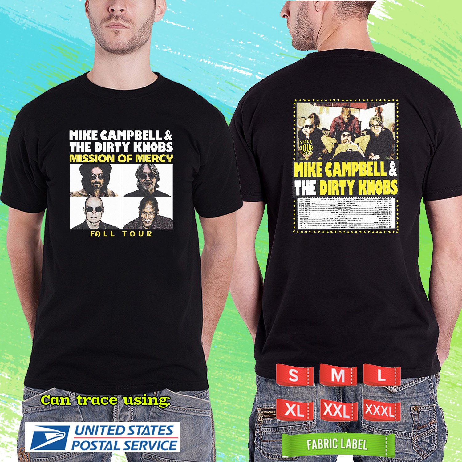 MIKE CAMPBELL FALL TOUR 2026. MIKE CAMPBELL. THE DIRTY KNOBS. BLACK TSHIRT UNISEX RDF01