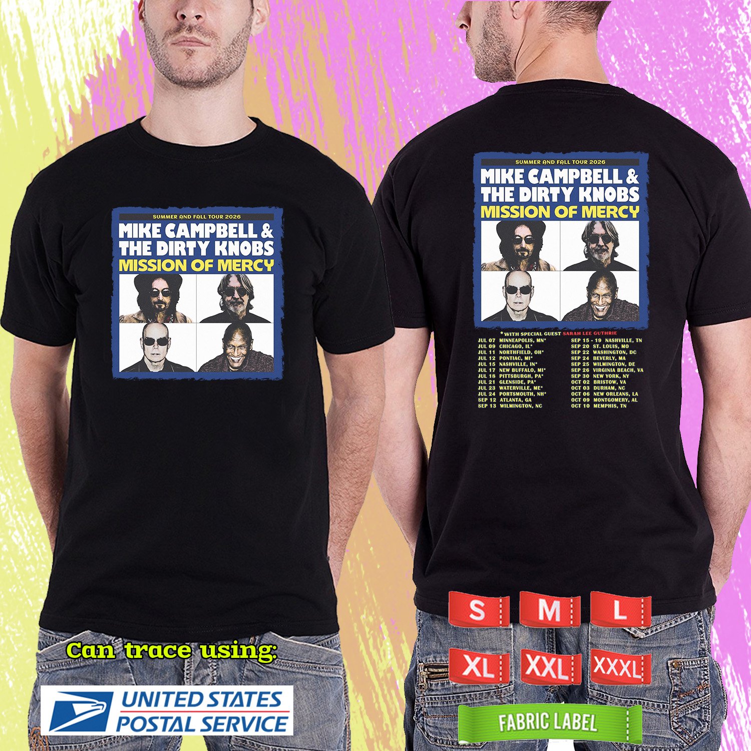 MIKE CAMPBELL SUMMER&FALL TOUR 2026. MIKE CAMPBELL. THE DIRTY KNOBS. BLACK TSHIRT UNISEX RDF01