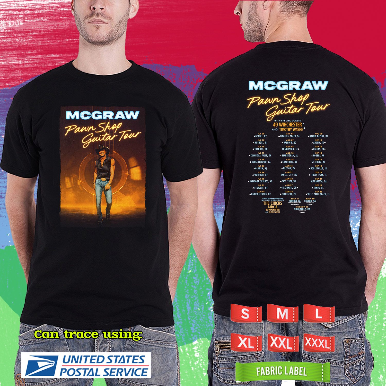 McGRAW PAWN SHOP GUITAR NORTH AMERICA TOUR 2026. McGRAW. BLACK TSHIRT UNISEX RDF01