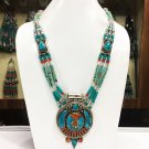 NOVN29 - Traditional Turquoise-Coral-Lapis Tibetan Silver Necklace
