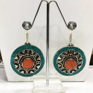 AUGE1 Vintage Bohemia Antique Tibetan Silver Lapis & Coral Earring