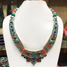 NEWN102 Tibetan Vintage Green Turquoise & Coral Tibetan Handmade Necklace