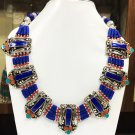 JAN1830-Vintage Antique Look Coral-Turquoise Tibetan Silver Necklace