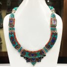 JAN1802 - Turquoise & Coral Tibetan Silver Handmade Tribal Ethnic Necklace