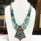JAN1807 - Nepalese Handmade Tibetan Turquoise, Lapis & Coral Bold Necklace