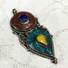NOVP28 - Turquoise & Coral Awesome Nepali Handmade Pendant