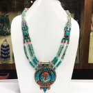 JAN1826- Nepali & Mexican Big Bold Ethnic Turquoise Bohemian Bib Necklace