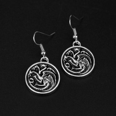 Game of Thrones Dragon Daenerys Drop Earrings With Black Enamel Round Shape Earring Jewelry
