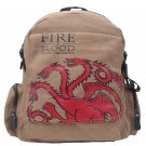 Game of Thrones House Targaryen Canvas Student School Bag Zipper Laptop Fashion Travel 15''