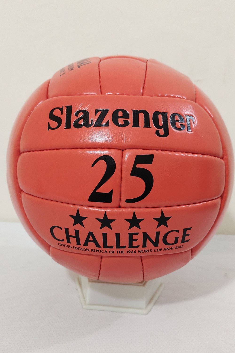 SLAZENGER 25 CHALLENGE MATCH BALL | ORANGE EMBOSS LEATHER SOCCER BALL | WC 1966