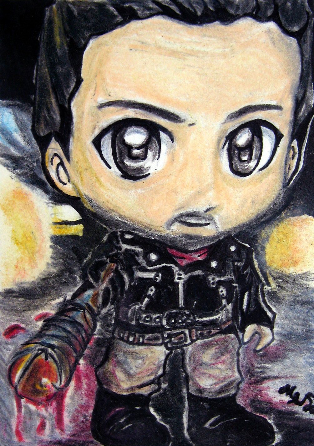 The Walking Dead Negan Japanese Anime Art Original Sketch Card Drawing ACEO PSC 1/1 by Maia