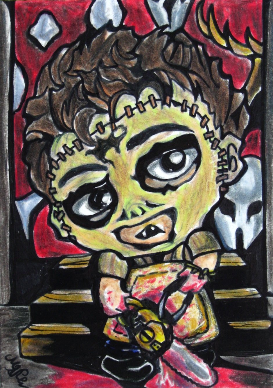 Texas Chainsaw Massacre Leatherface Japanese Anime Original Sketch Card Drawing ACEO PSC 1/1 by Maia