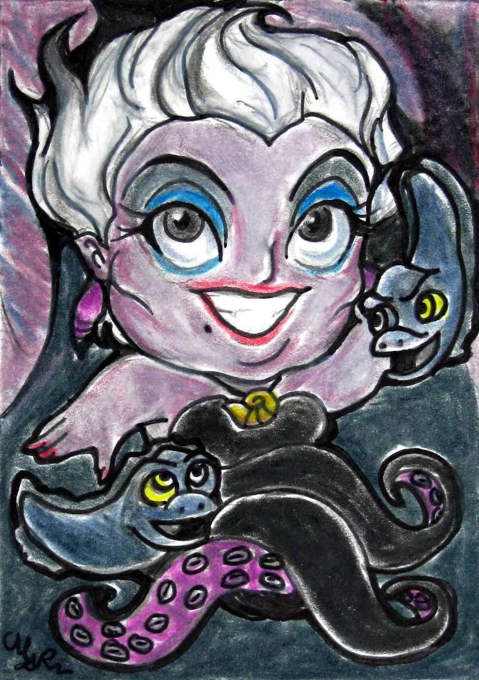 Disney The Little Mermaid Ursula Japanese Anime Art Original Sketch Card ACEO PSC 1/1 by Maia