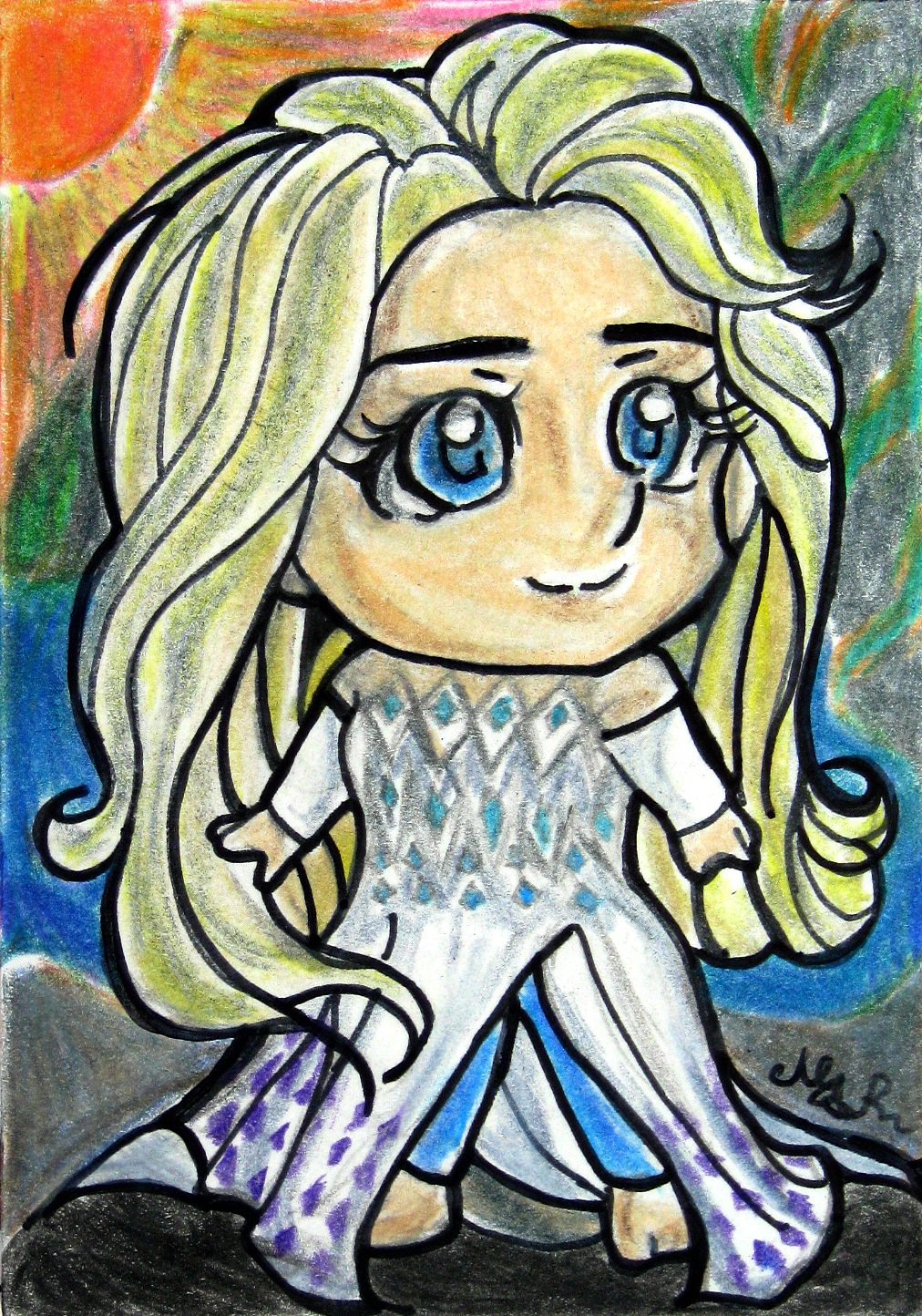 Disney Frozen 2 Elsa Japanese Anime Original Sketch Card Drawing ACEO ...