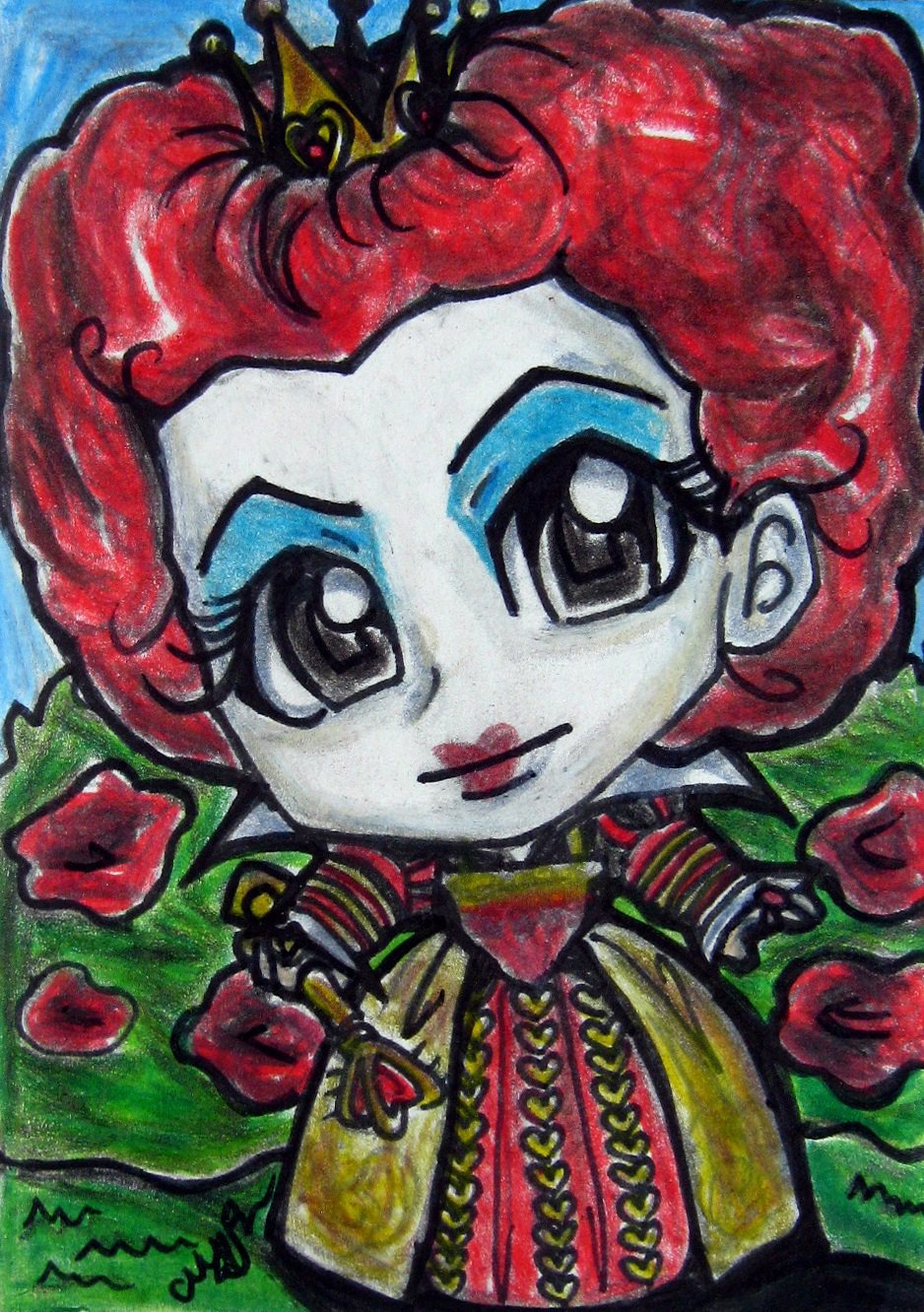 Disney Alice in Wonderland The Red Queen Japanese Anime Original Art Sketch Card ACEO PSC 1/1 Maia