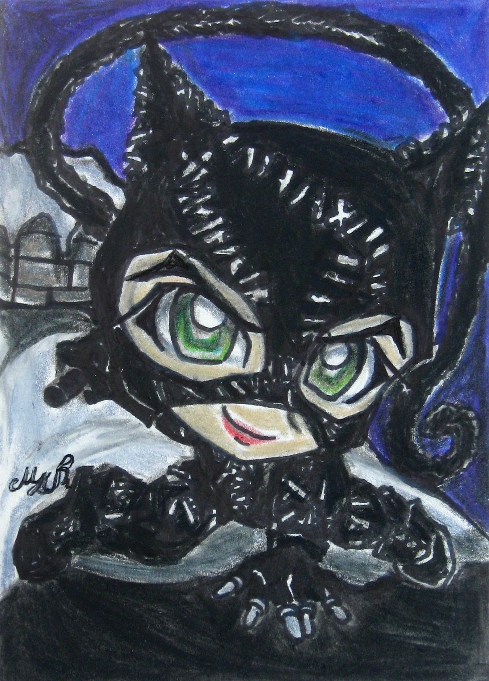 DC Comics Batman Catwoman Japanese Anime Original Art Sketch Card Drawing ACEO PSC 1/1 Maia