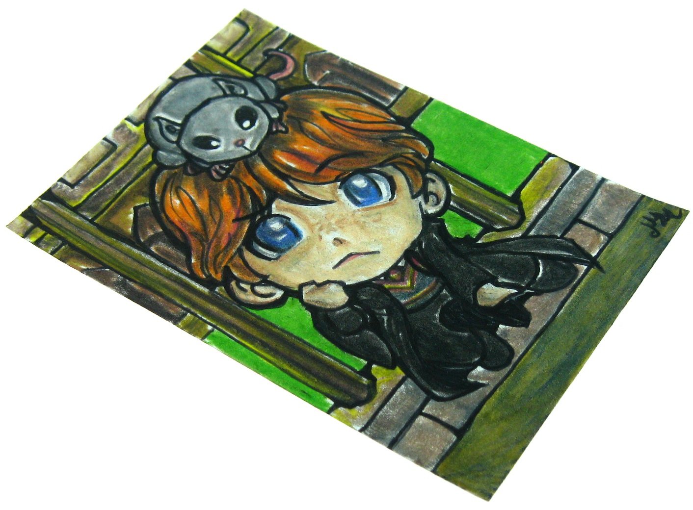 Harry Potter Ron Weasley & Scabbers Rat Anime Art Original Sketch Card