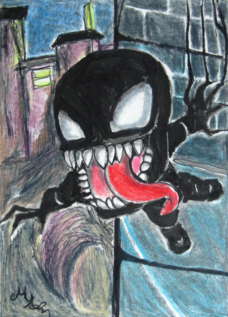Marvel Comics Spider-Man Enemy Venom Japanese Art Sketch Card Drawing ACEO PSC 1/1 by Maia