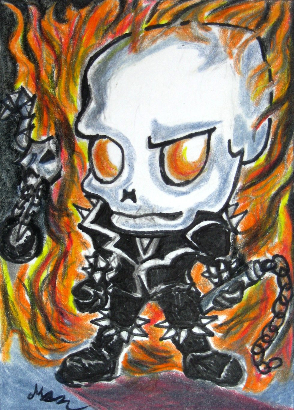 Ghost Rider Superhero Japanese Anime Art Original Sketch Card ACEO PSC 1/1 by Maia