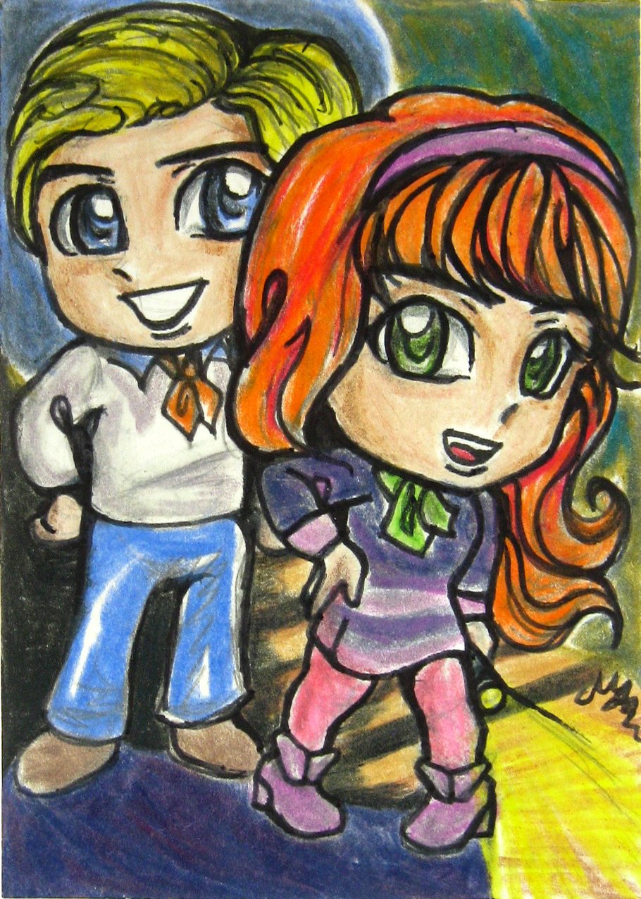 Scooby-Doo Fred & Daphne Japanese Anime Art Original Sketch Card Drawing ACEO PSC 1/1 by Maia