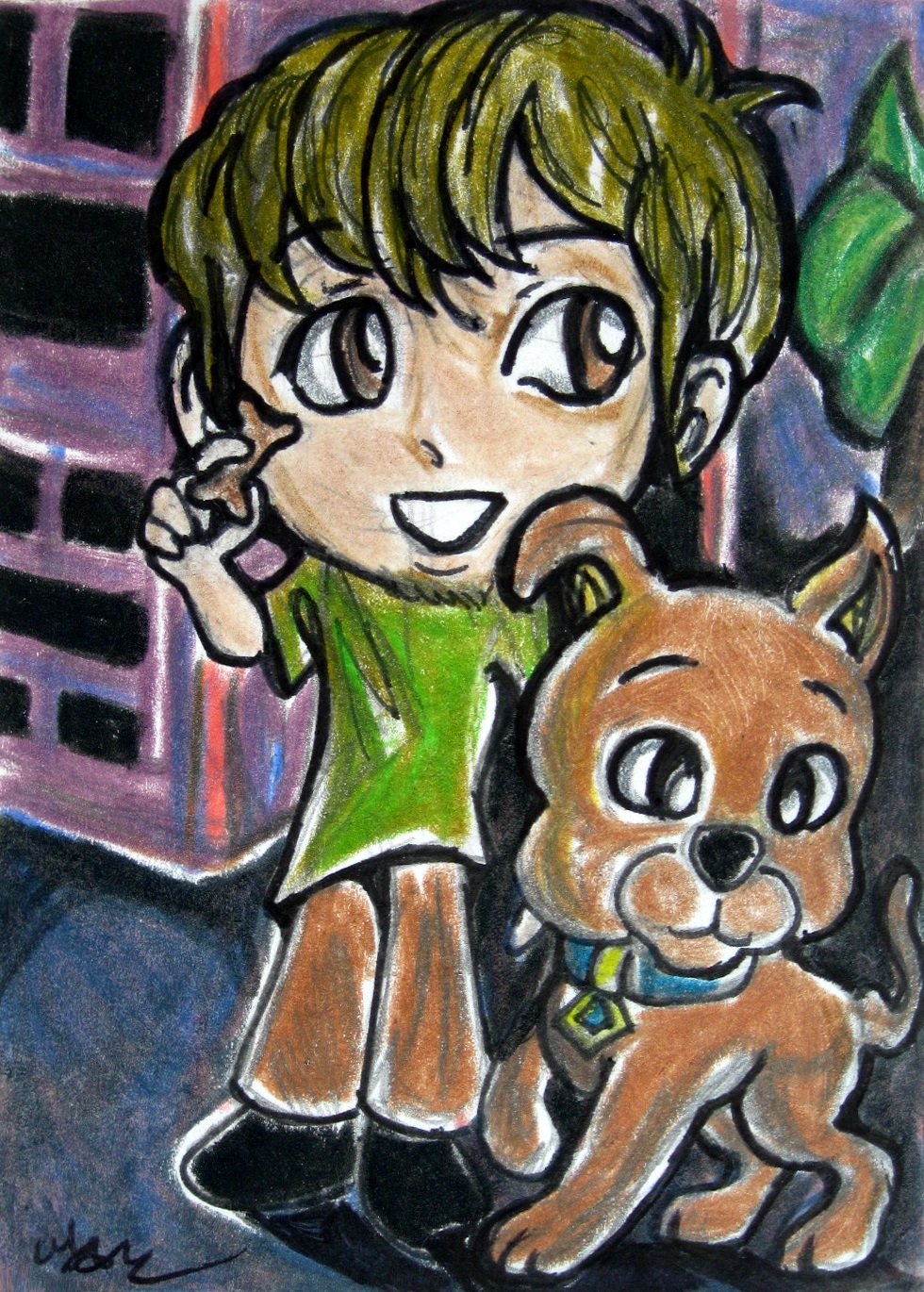 Scooby-Doo & Shaggy Japanese Anime Art Original Sketch Card Drawing ACEO PSC 1/1 by Maia