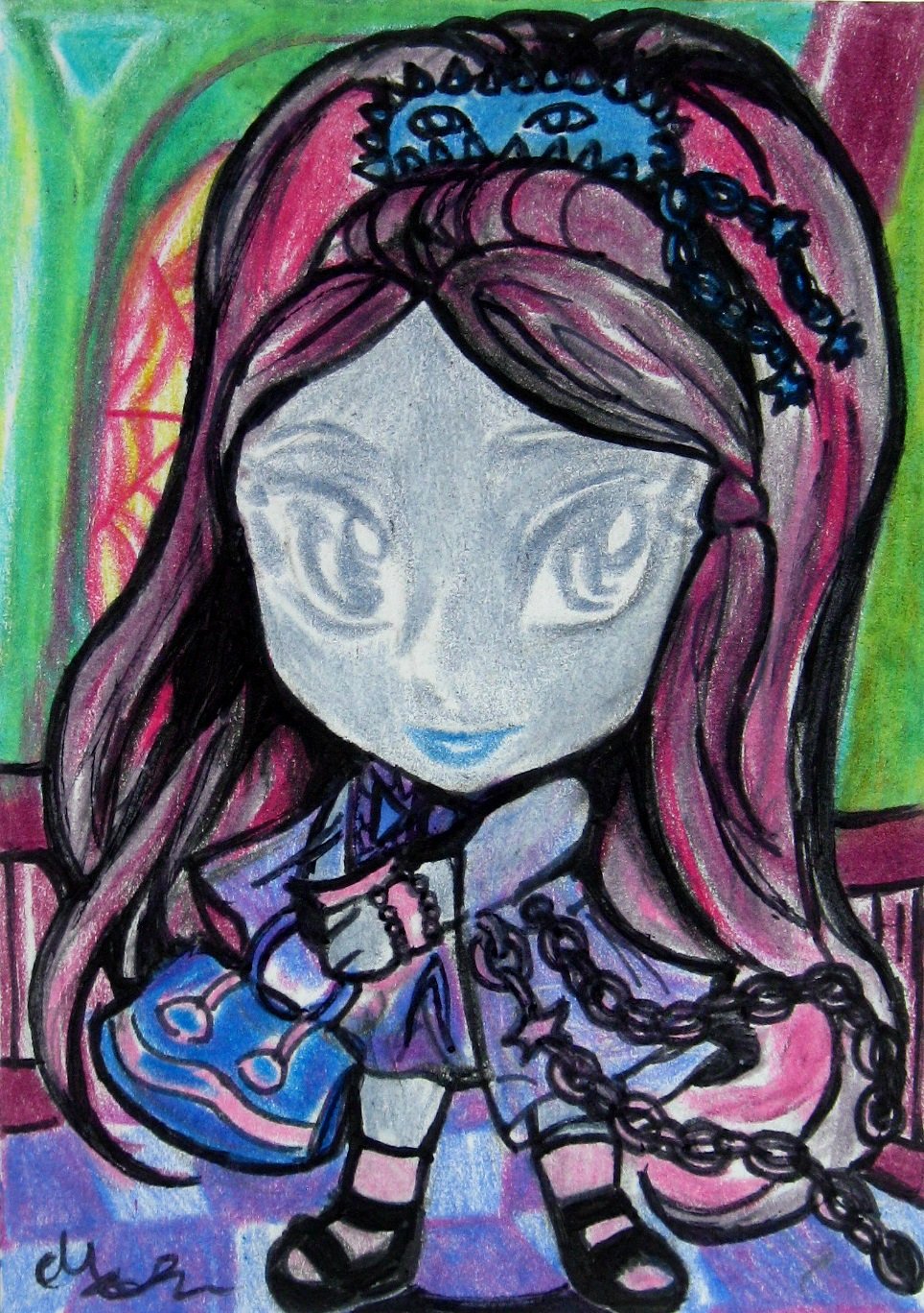 Monster High Kiyomi Haunterly Japanese Anime Original Sketch Card Drawing ACEO PSC 1/1 by Maia