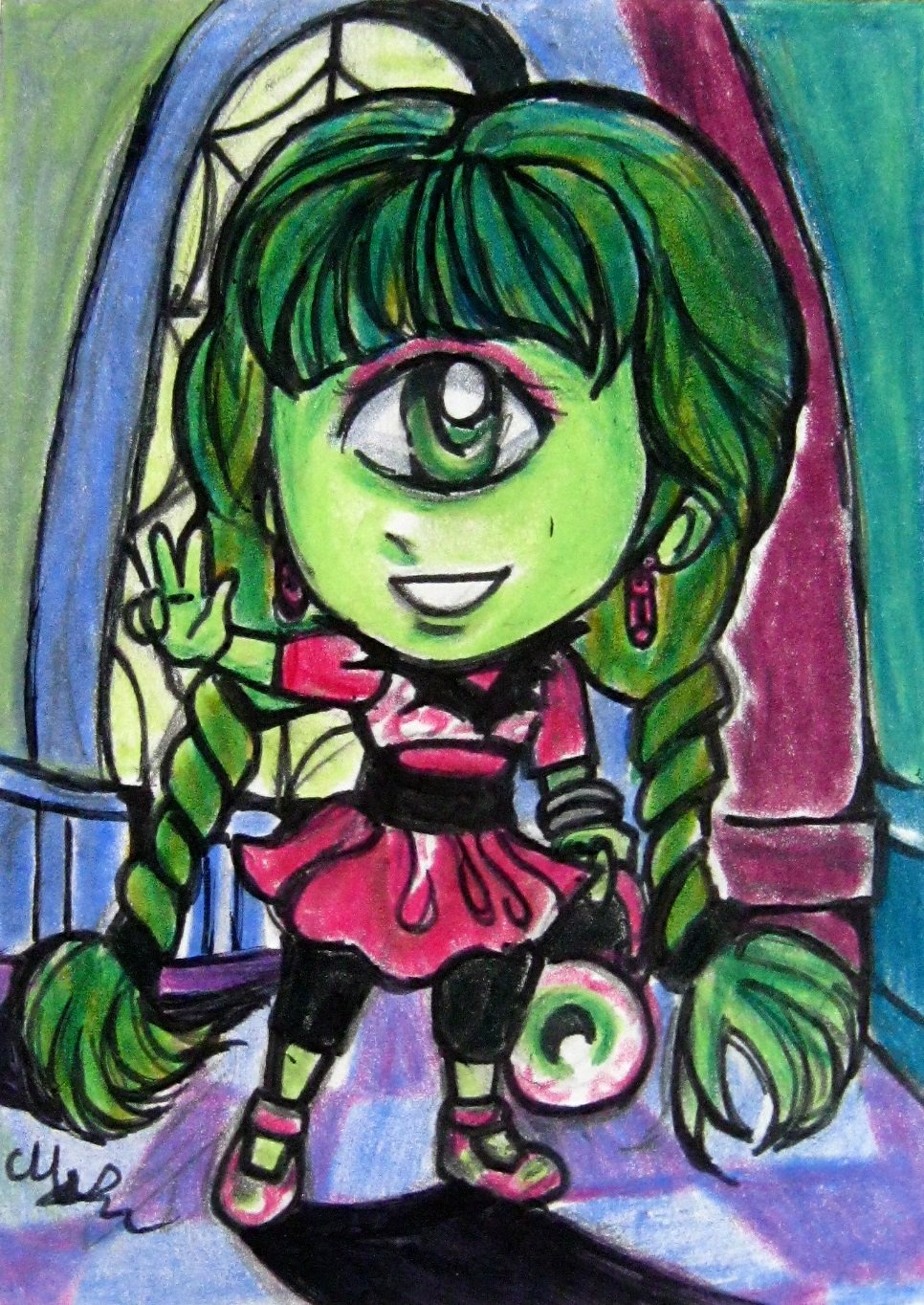 Monster High Monster High Iris Clops Cyclops Anime Original Sketch Card Drawing ACEO PSC 1/1 Maia