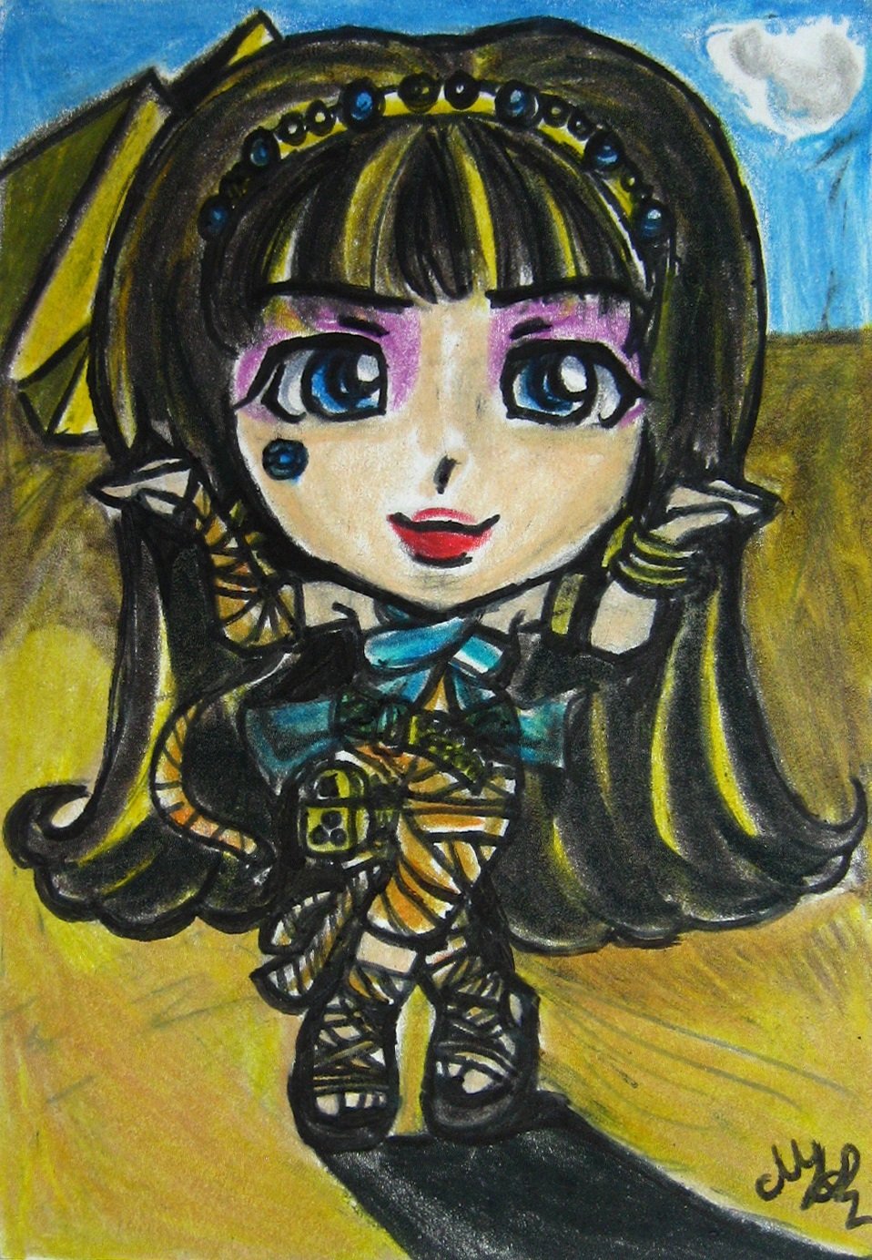 Monster High Cleo de Nile Cleopatra Mummy Anime Original Sketch Card Drawing ACEO PSC 1/1 Maia