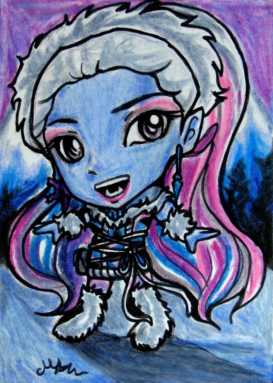 Monster High Abbey Bominable Japanese Anime Original Sketch Card Drawing ACEO PSC 1/1 Maia