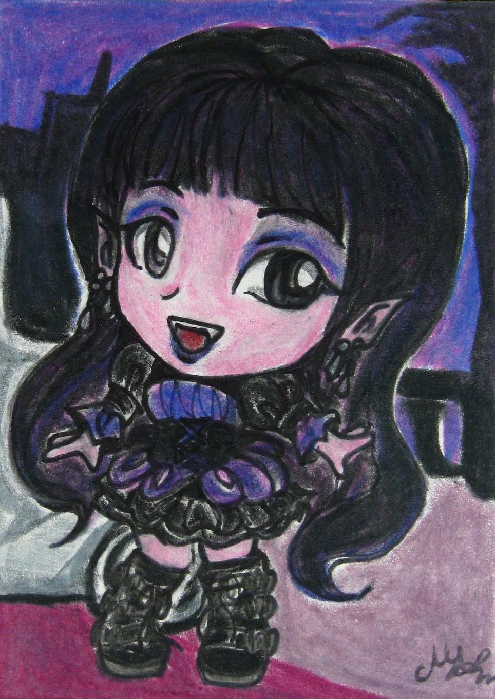 Monster High Elissabat Bat Japanese Anime Original Sketch Card Drawing ACEO PSC 1/1 by Maia