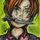 Child's Play Chucky Original Anime Sketch Card Horror Drawing ACEO PSC 1/1 Maia