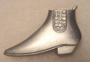 Signed JJ brooch pin vintage jewelry ladies shoe or boot rhinestones metal