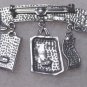Born to Shop signed JJ pin brooch pewter color metal vintage jewelry charms, purse, goody bag, more