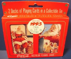 Coca-Cola 1995 Coke collector box 2 decks Santa Claus soda Christmas playing cards limited edition