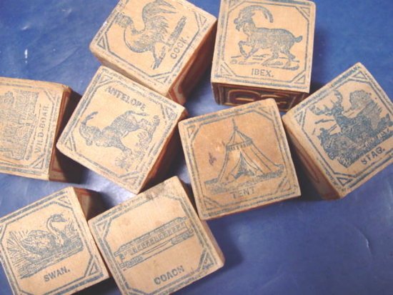 Antique wooden wood blocks 25 child s childrens toy animals alphabet numbers letters item 122blb