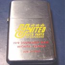 Barlow vintage advertising cigarette lighter United Auto Parts enameled Wichita Kansas Ks.