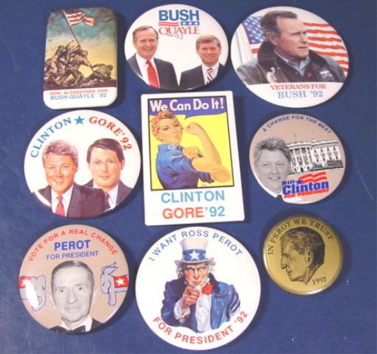 Bush Quayle Clinton Gore 9 Presidential Campaign 1992 Political Buttons 