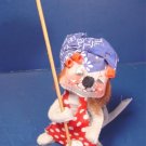 Annalee Mobilitee cloth mouse doll with mop bandana curlers 1971 label tag