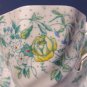 Rosina bone china cup and saucer England green yellow flowers porcelain ruffled gold trim edge
