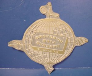 Brass metal world globe art deco printing plate vintage Investors Life Reserve Kansas printers type