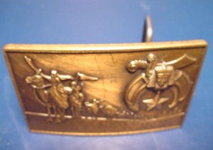 1978 Shriner fraternal Masonic solid bronze Klitzner belt buckle Shriners Masons sword, sphinx, star