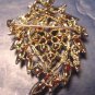 Lisner signed vintage leaf brooch pin faux pearl gold color metal leaves around center pearls
