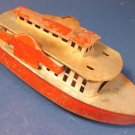 Tin Litho toy boat vintage river paddle wheel steam candle powered metal ship 1940s 1950s 9.5 inch