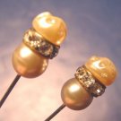 Pair vintage faux pearl two hat pins clear crystal rhinestones simulated pearls rhinestone