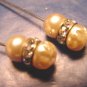 Pair vintage faux pearl two hat pins clear crystal rhinestones simulated pearls rhinestone