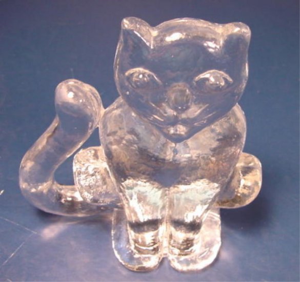 Heavy crystal clear glass cat sitting figure long tail kitty ...